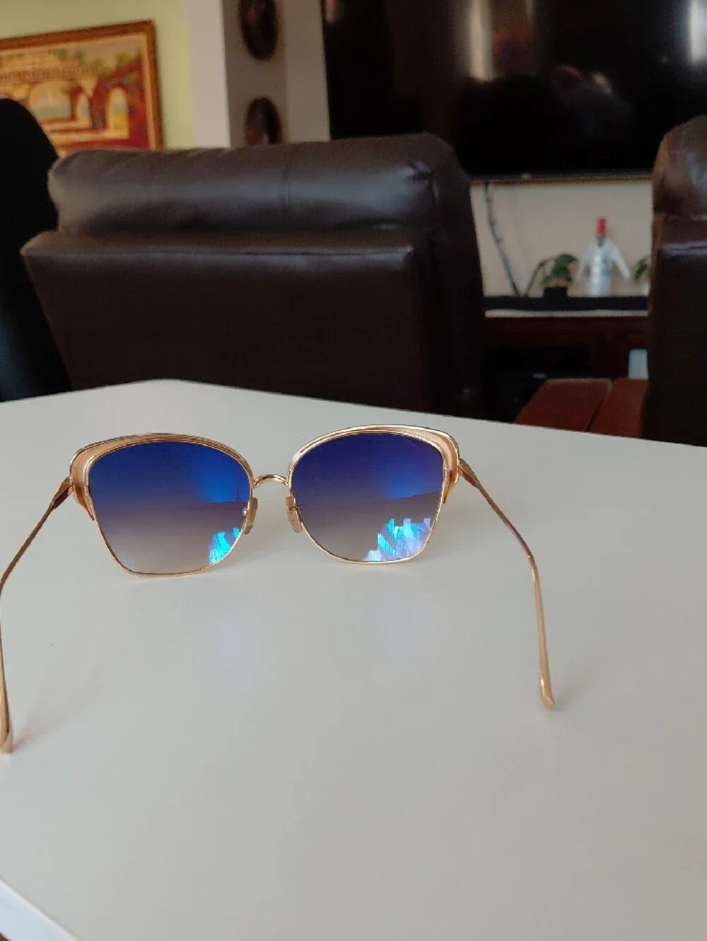 Men/ Women DITA FIRAZ Blue Gradient Cat-Eye Sunglasses with Gold Frame